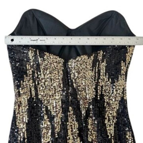 JOVANI Strapless Mermaid Black Gold Sequin Evening Gown Maxi Dress Size S (2-4) - Picture 8 of 15